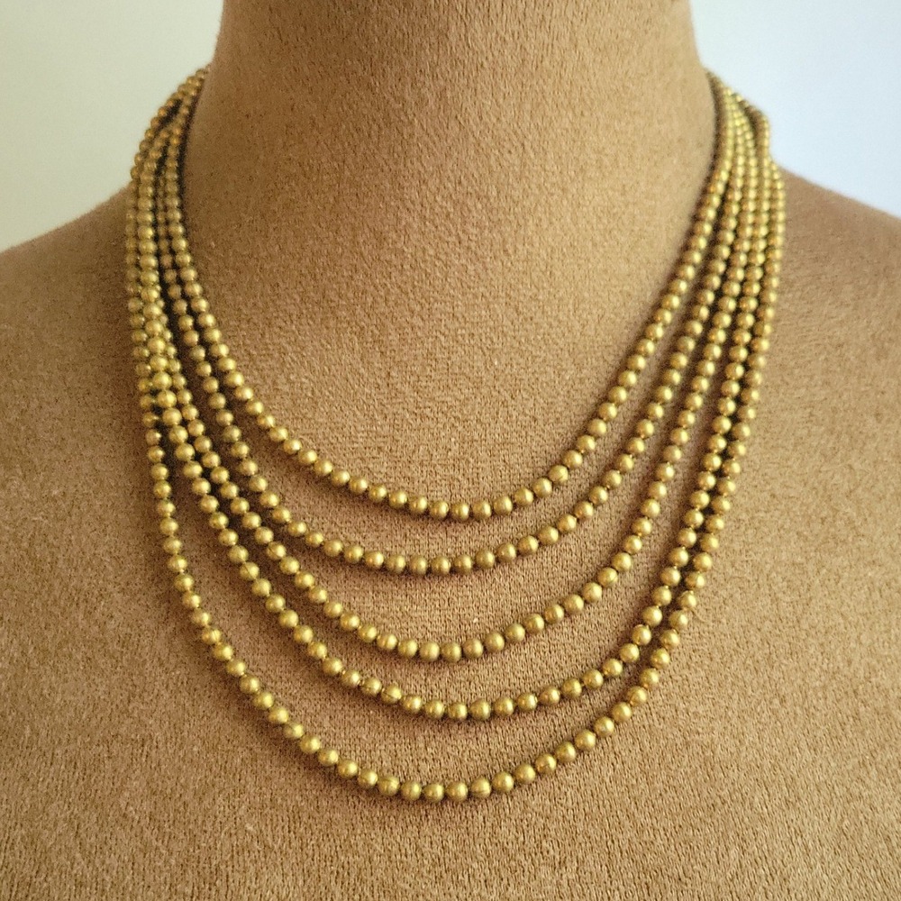Vintage Matte Gold Multi Strand Layered Ball Chain Necklace 16-20" Dark Academia